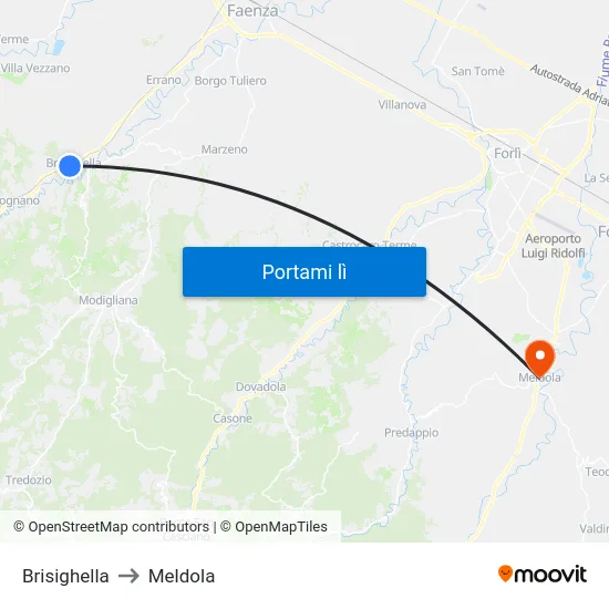 Brisighella to Meldola map