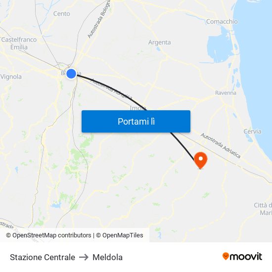 Stazione Centrale to Meldola map