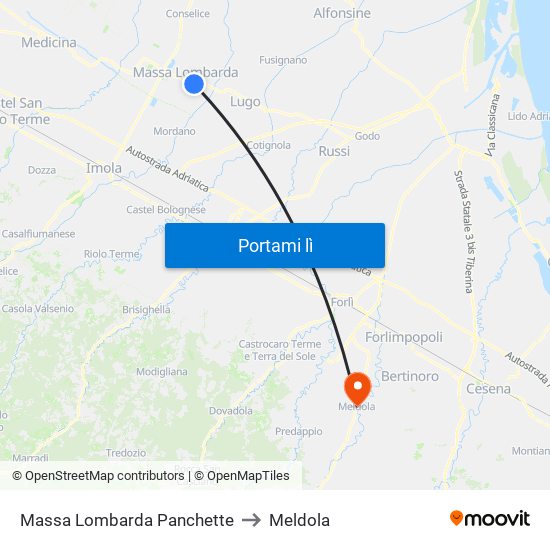 Massa Lombarda Panchette to Meldola map