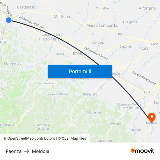Faenza to Meldola map