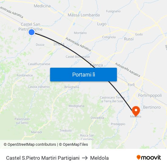 Castel S.Pietro Martiri Partigiani to Meldola map