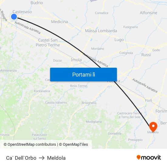 Ca` Dell`Orbo to Meldola map
