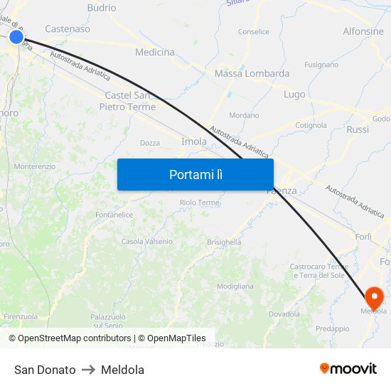 San Donato to Meldola map