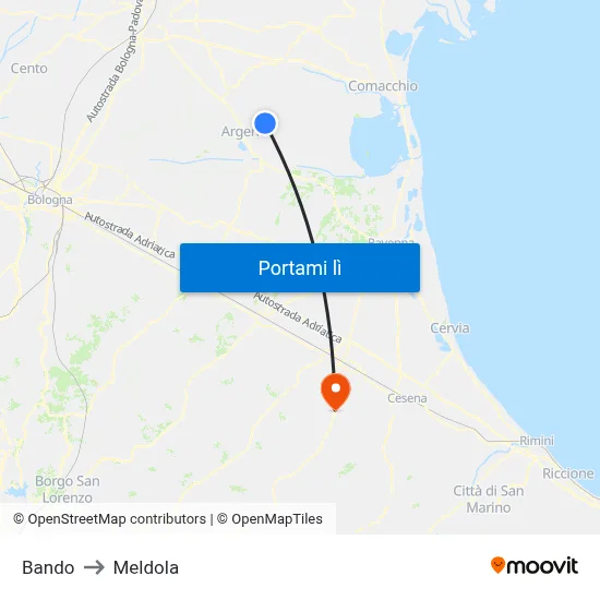 Bando to Meldola map