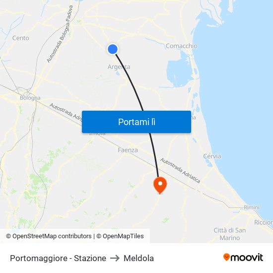 Portomaggiore - Stazione to Meldola map