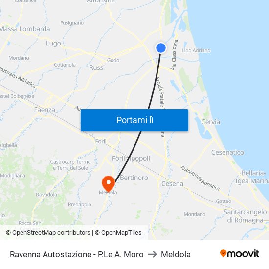 Ravenna Autostazione - P.Le A. Moro to Meldola map