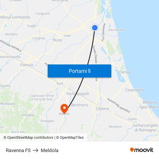 Ravenna FS to Meldola map
