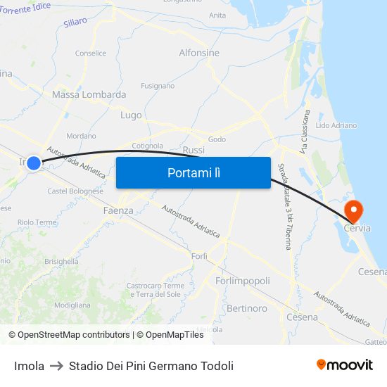 Imola to Stadio Dei Pini Germano Todoli map