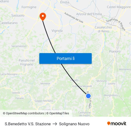 S.Benedetto V.S. Stazione to Solignano Nuovo map