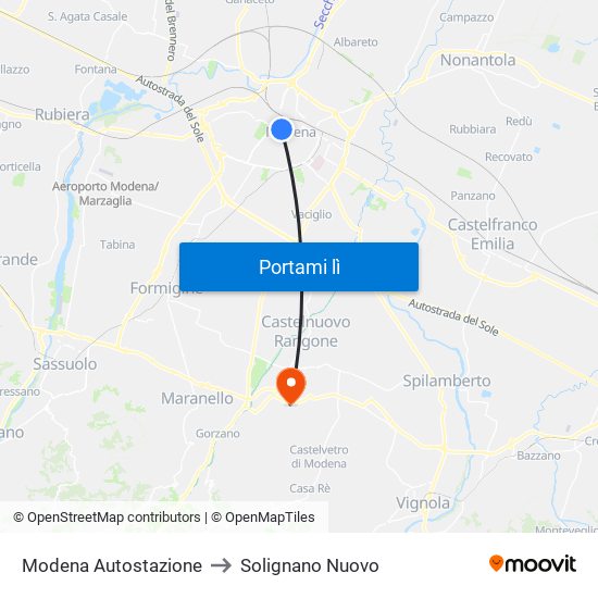 Modena  Autostazione to Solignano Nuovo map