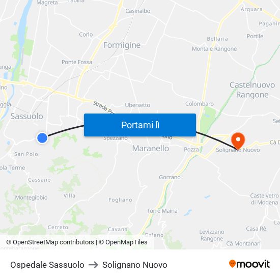 Ospedale Sassuolo to Solignano Nuovo map