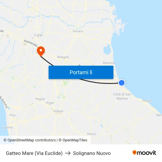 Gatteo Mare (Via Euclide) to Solignano Nuovo map