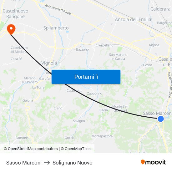 Sasso Marconi to Solignano Nuovo map