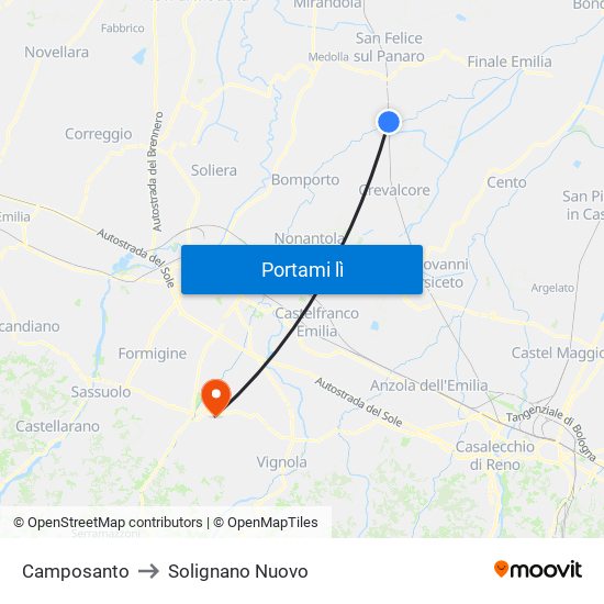 Camposanto to Solignano Nuovo map