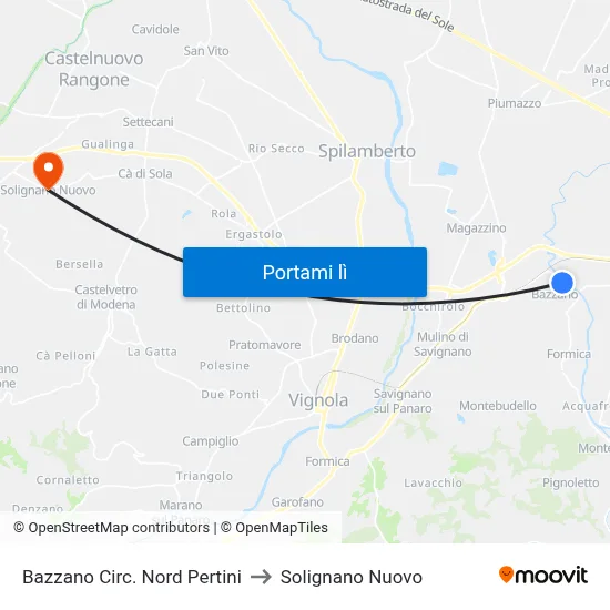 Bazzano Circ. Nord Pertini to Solignano Nuovo map
