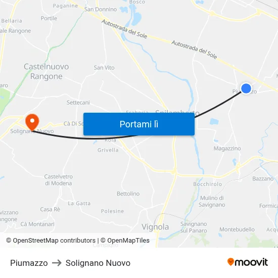 Piumazzo to Solignano Nuovo map