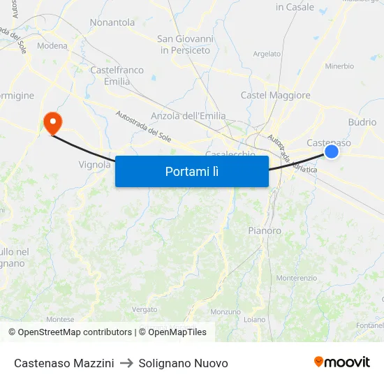 Castenaso Mazzini to Solignano Nuovo map