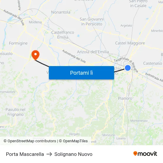 Porta Mascarella to Solignano Nuovo map
