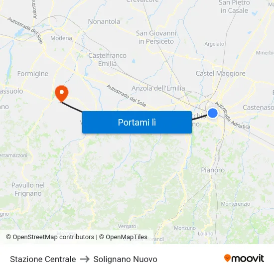 Stazione Centrale to Solignano Nuovo map