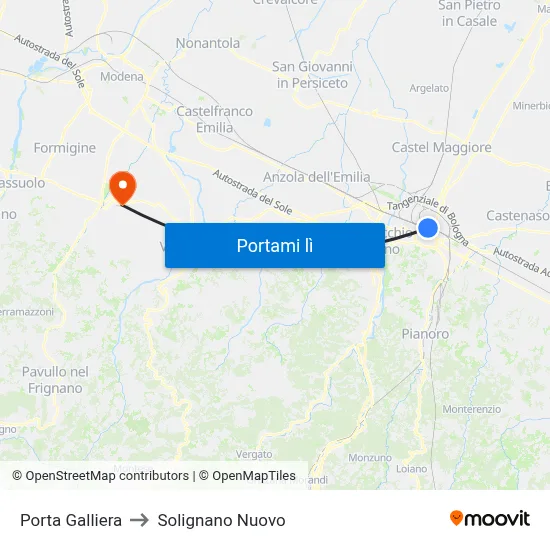 Porta Galliera to Solignano Nuovo map