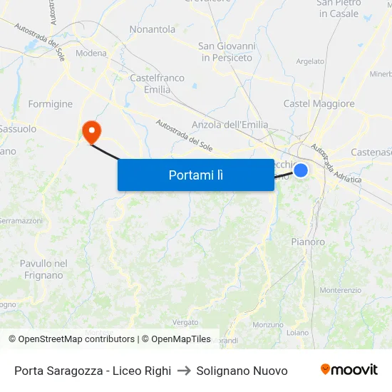 Porta Saragozza - Liceo Righi to Solignano Nuovo map