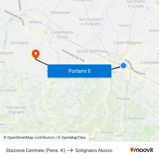 Stazione Centrale (Pens. K) to Solignano Nuovo map