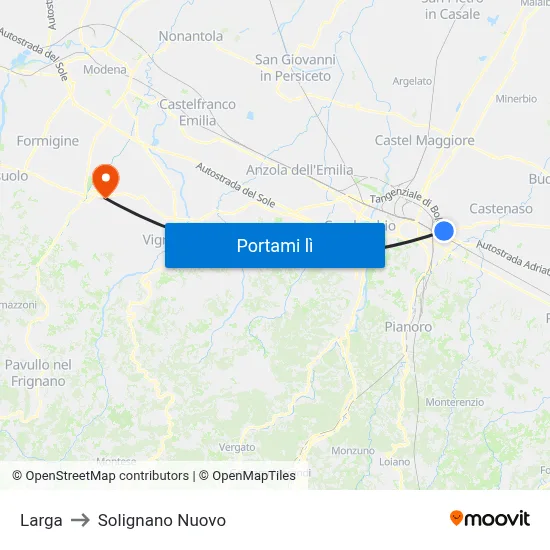 Larga to Solignano Nuovo map