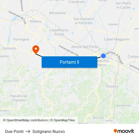 Due Ponti to Solignano Nuovo map