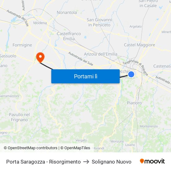 Porta Saragozza - Risorgimento to Solignano Nuovo map