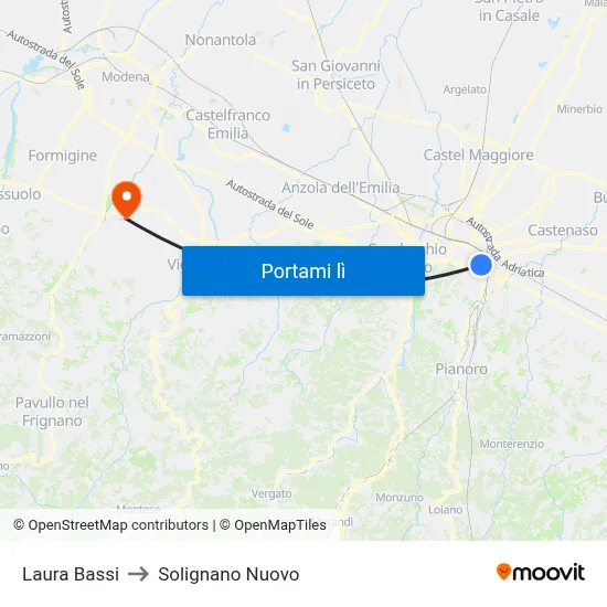 Laura Bassi to Solignano Nuovo map