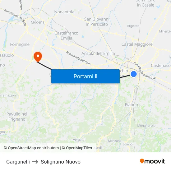 Garganelli to Solignano Nuovo map