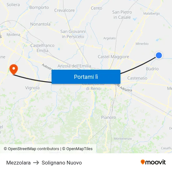 Mezzolara to Solignano Nuovo map