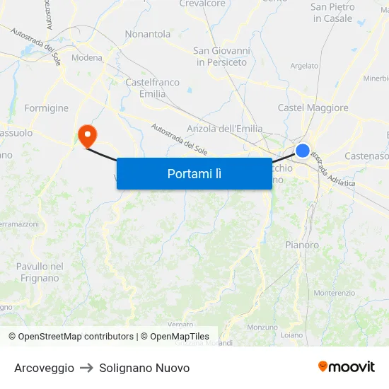 Arcoveggio to Solignano Nuovo map