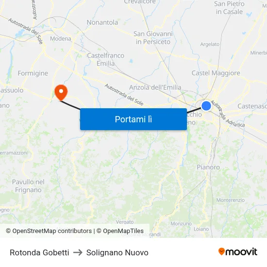 Rotonda Gobetti to Solignano Nuovo map