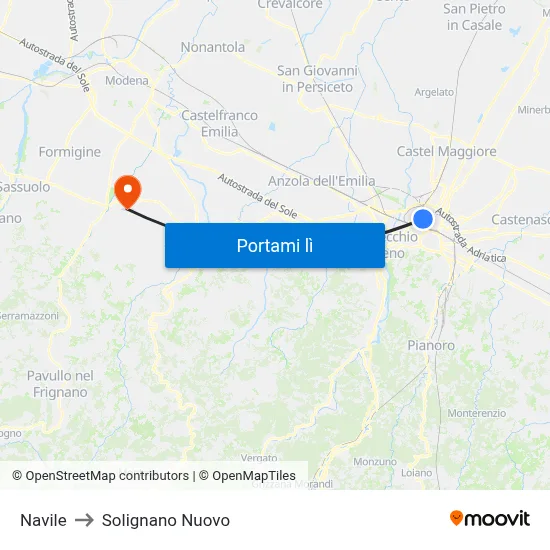 Navile to Solignano Nuovo map