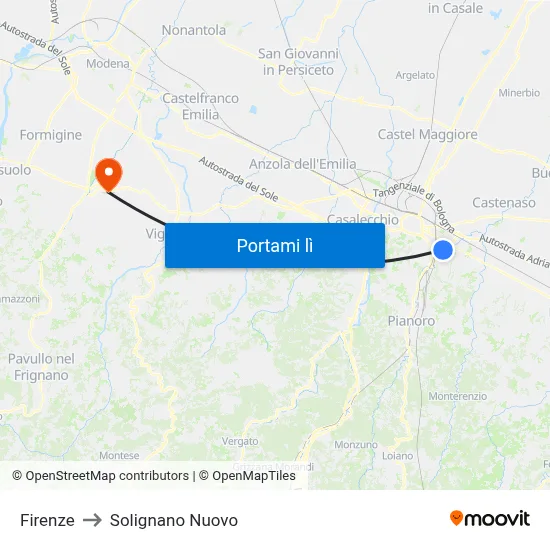 Firenze to Solignano Nuovo map