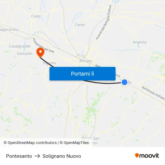 Pontesanto to Solignano Nuovo map