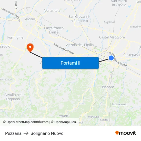 Pezzana to Solignano Nuovo map