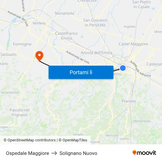Ospedale Maggiore to Solignano Nuovo map
