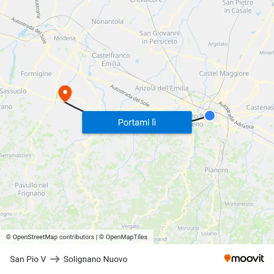 San Pio V to Solignano Nuovo map