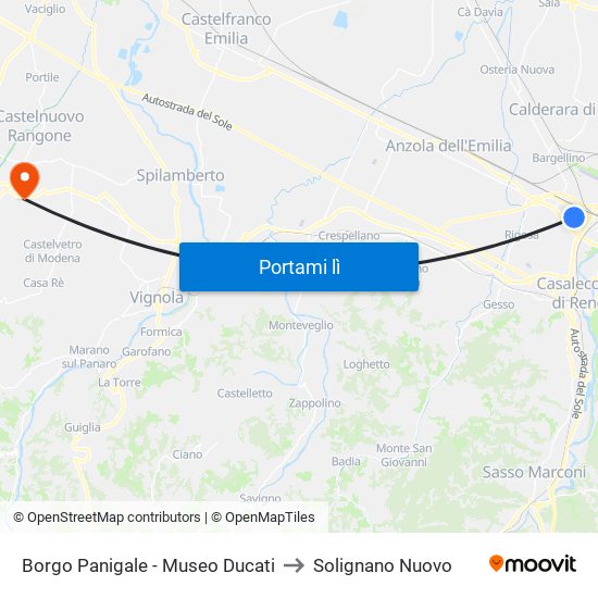 Borgo Panigale - Museo Ducati to Solignano Nuovo map
