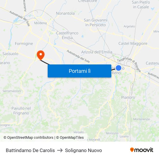 Battindarno De Carolis to Solignano Nuovo map