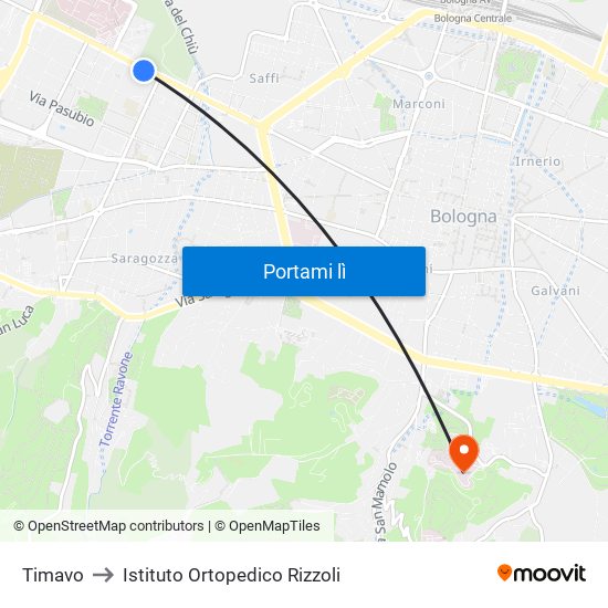 Timavo to Istituto Ortopedico Rizzoli map
