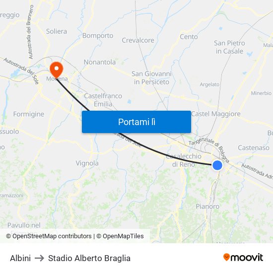 Albini to Stadio Alberto Braglia map