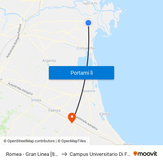 Romea - Gran Linea [860] to Campus Universitario Di Forlì map