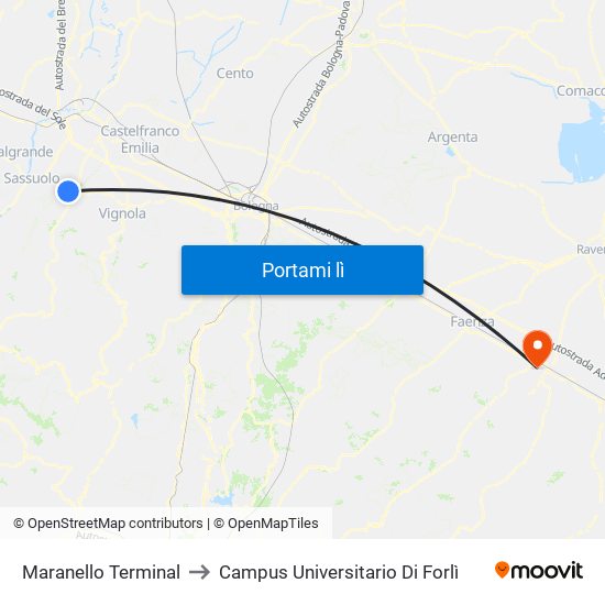 Maranello Terminal to Campus Universitario Di Forlì map