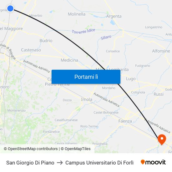 San Giorgio Di Piano to Campus Universitario Di Forlì map