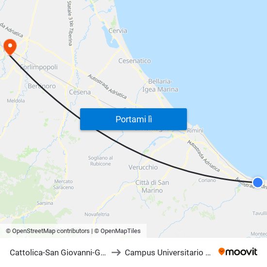 Cattolica-San Giovanni-Gabicce to Campus Universitario Di Forlì map