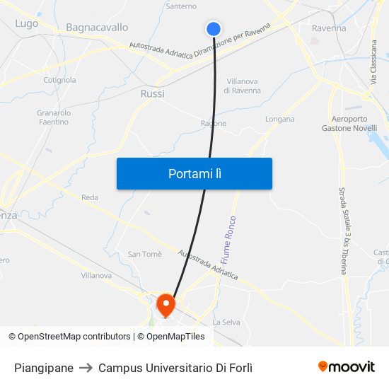 Piangipane to Campus Universitario Di Forlì map