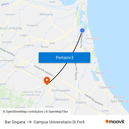 Bar Dogana to Campus Universitario Di Forlì map